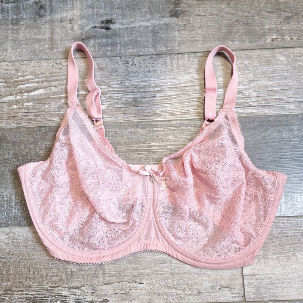 Wacoal Bra 36DDD Retro Chic Pink Unlined Floral Lace Underwire 855186